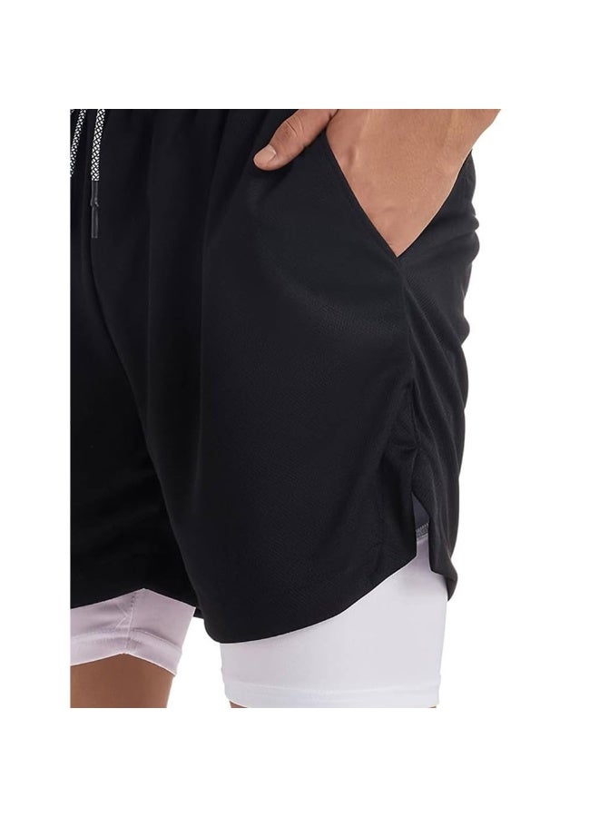 ناكسوس شورتات رياضية للرجال، شورتات رياضية للجري للرجال، شورتات رياضية برباط للرجال، شورتات رياضية فضفاضة بطبقتين وأربعة جيوب - Image 2